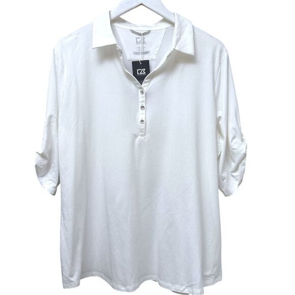 NEW Cutter & Buck White Polo Shirt Womens XXL Elbow Sleeve Drytec Cotton Top NWT - Picture 2 of 13